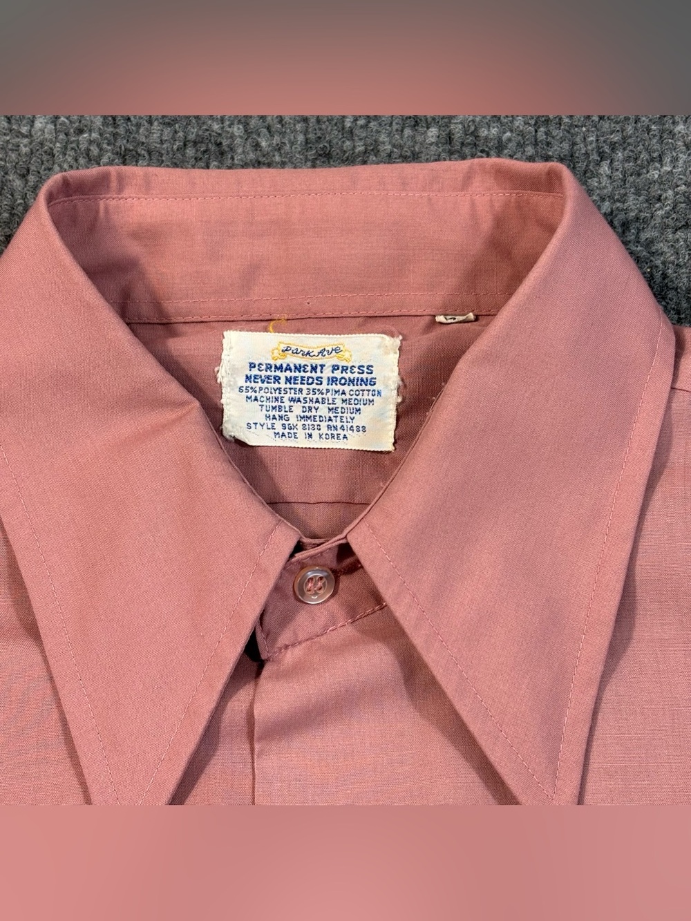 VTG 60s 70s Permanent Press Button up Collared Shirt Park Ave Salmon Pink 16 1/2 - Picture 4 of 13